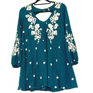 Free People Sweet Tennessee Embroidered Mini Dress size XS Teal